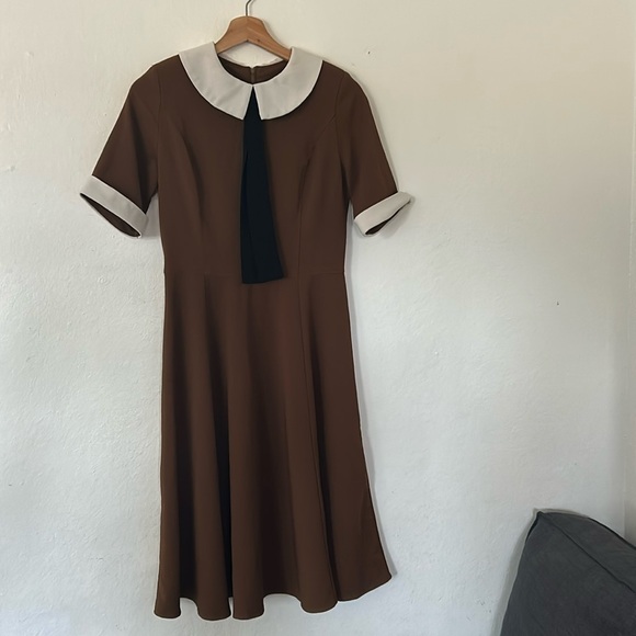 Hell Bunny Vixen Dress in Brown White Black Sz S White is Drab Trashy Diva - Picture 5 of 13